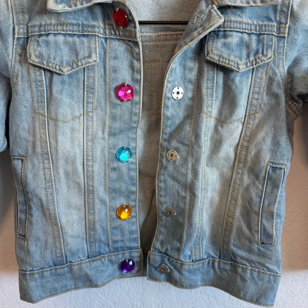 Lola + The Boys Girl's Somewhere Over The Rainbow Sequin Denim Jacket Blue 4